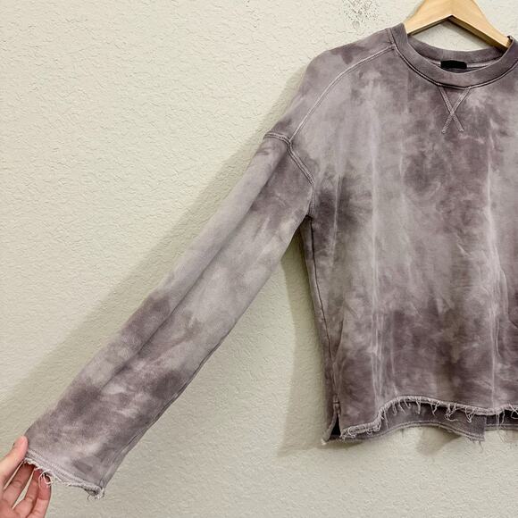 ATM Anthony Thomas Melillo Sweatshirt Taupe Tie Dye French Terry Frayed - Picture 5 of 10